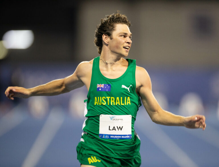 Calab Law of Australia wins men’s 100m final