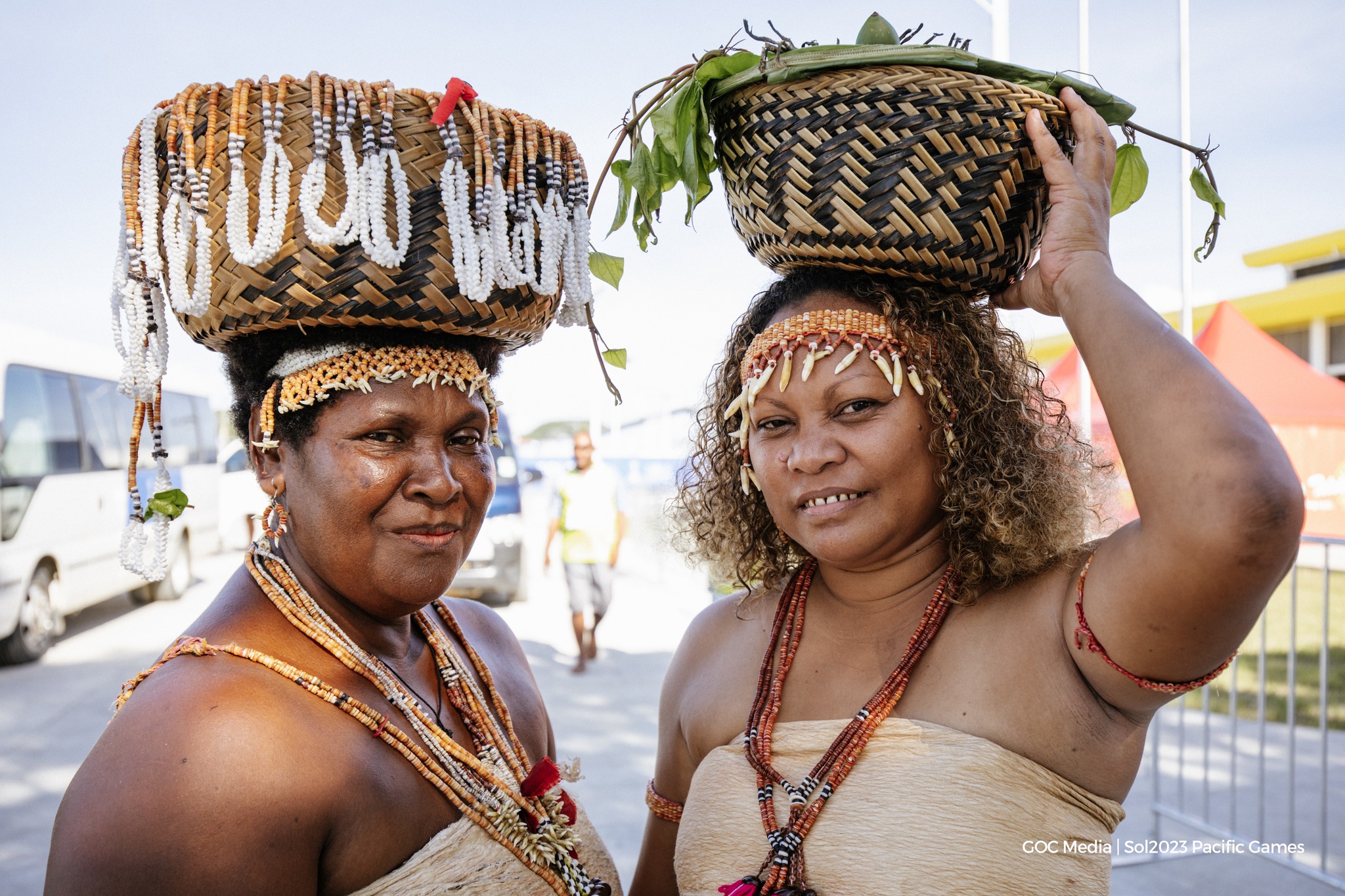 Two women in Solomon Islands traditional dress