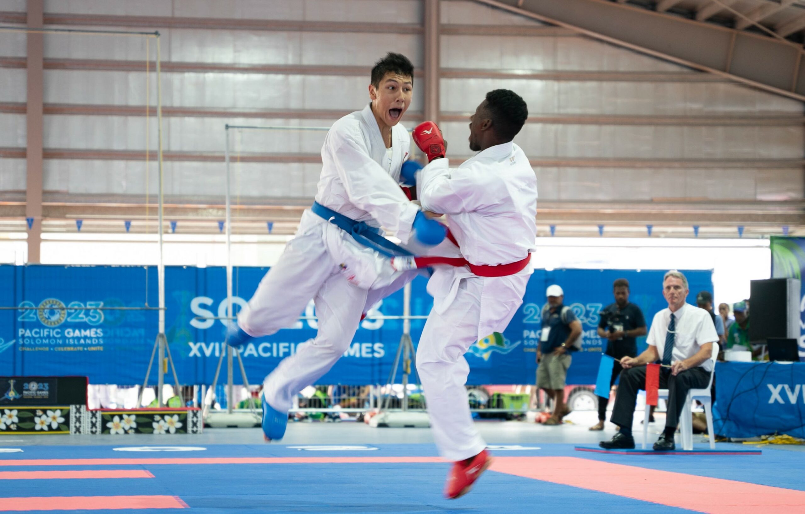 Men competing in karate